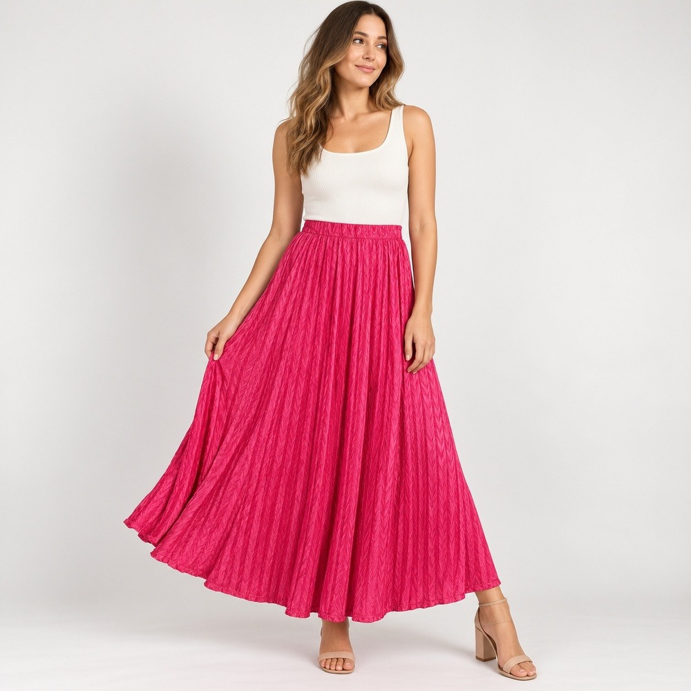 Maeve Anthropologie Maxi Skirt Womens Medium Pink Chevron Pleated High Rise